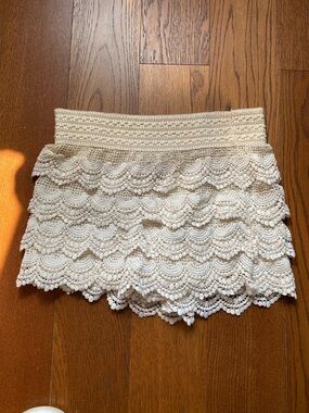 Cream Lace Tiered Mini Skirt